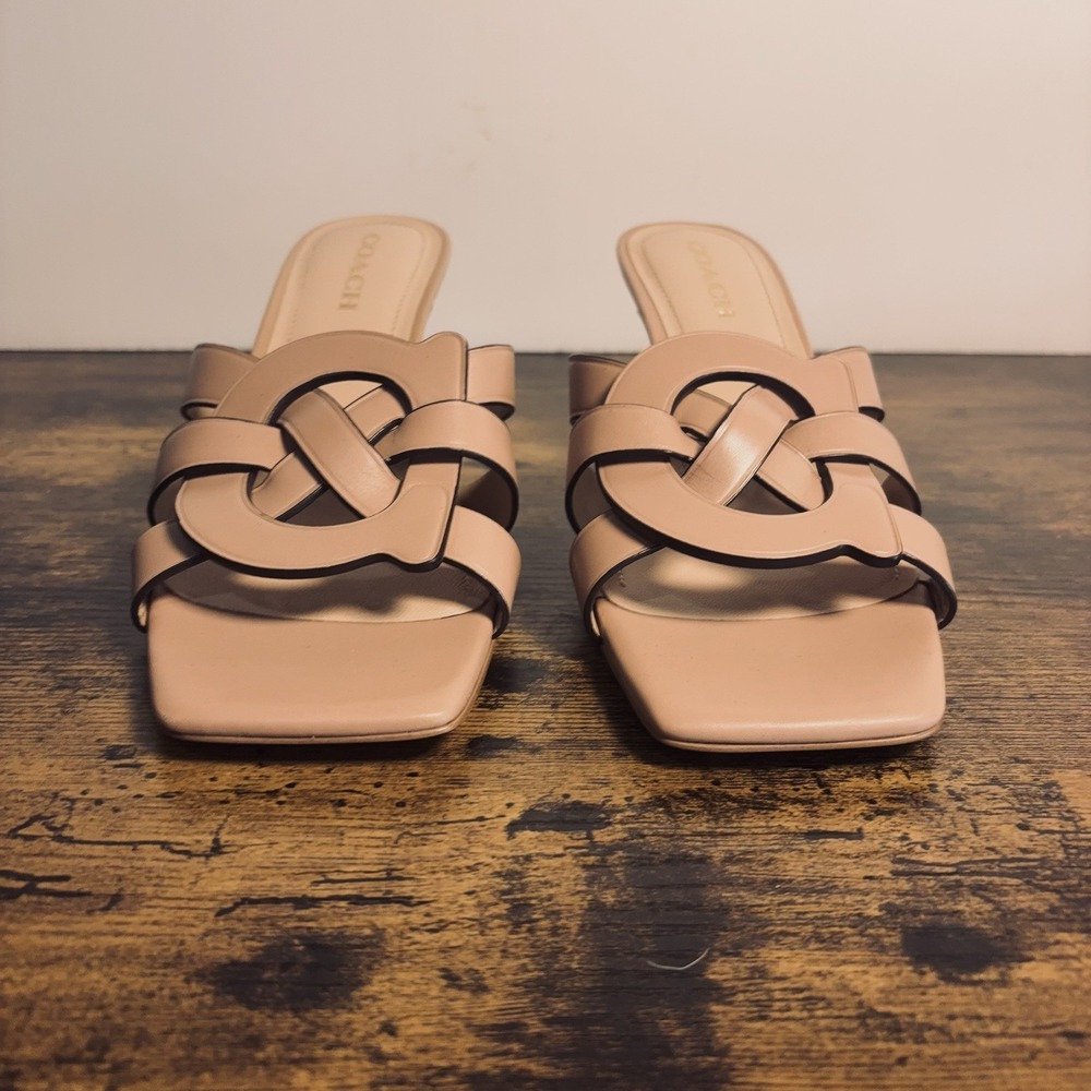 Coach Tillie Sandals Womens Sz 11B Tan Leather Signature "C" Kitten Heel - Picture 5 of 10